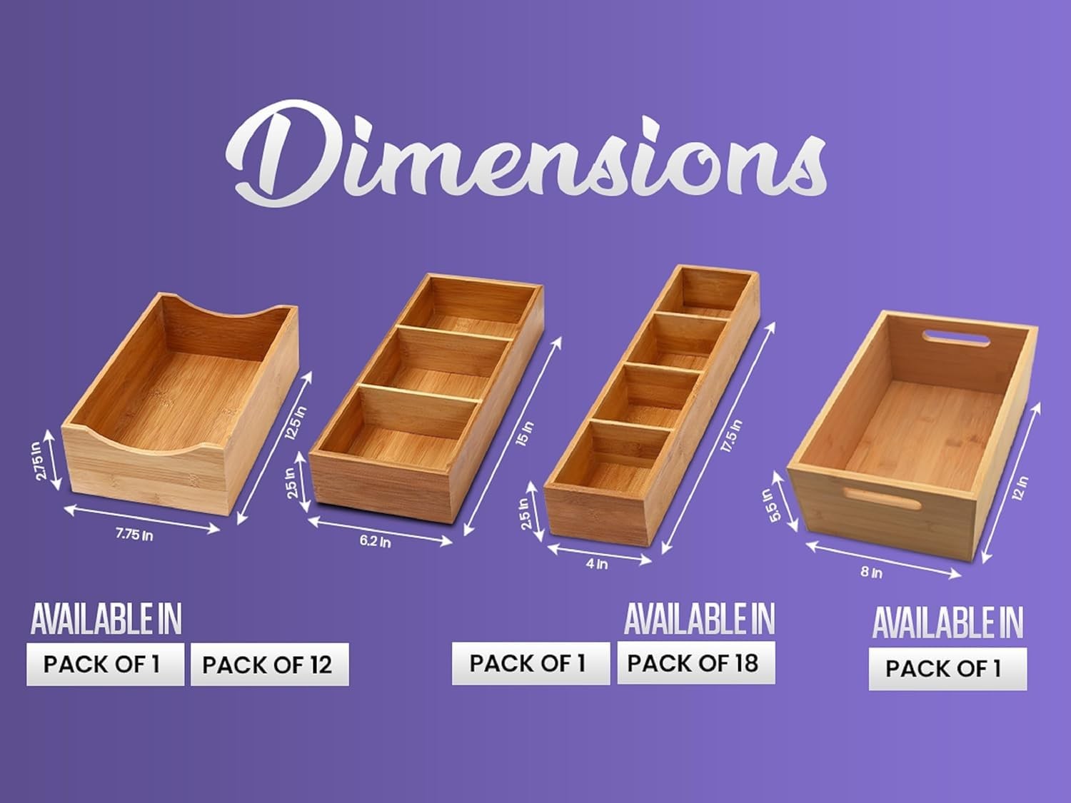 YBM Home Bamboo Storage Boxes with 10.25″ L x 6.25″ W x 4.75″ H, Natural Wood