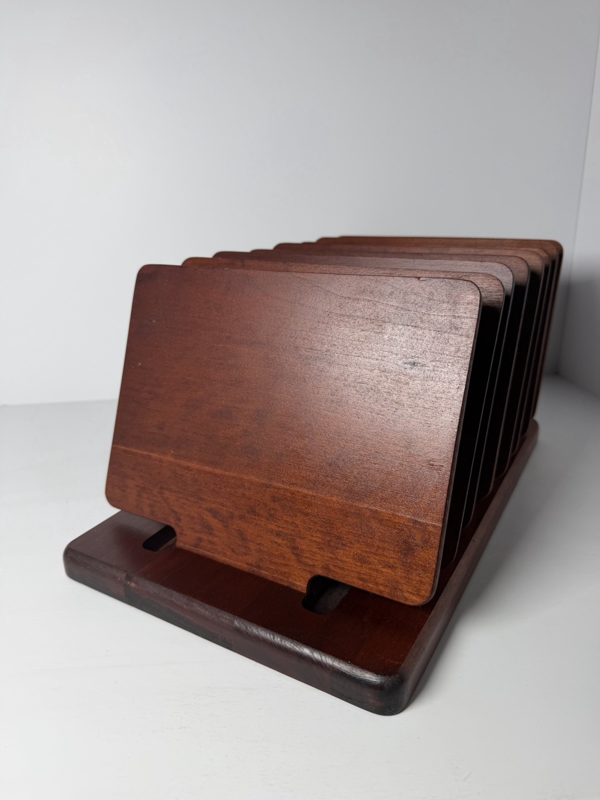 Vintage Wood Levenger Desk Organizer MCM Style 8 Moveable Partitions Retro Rare