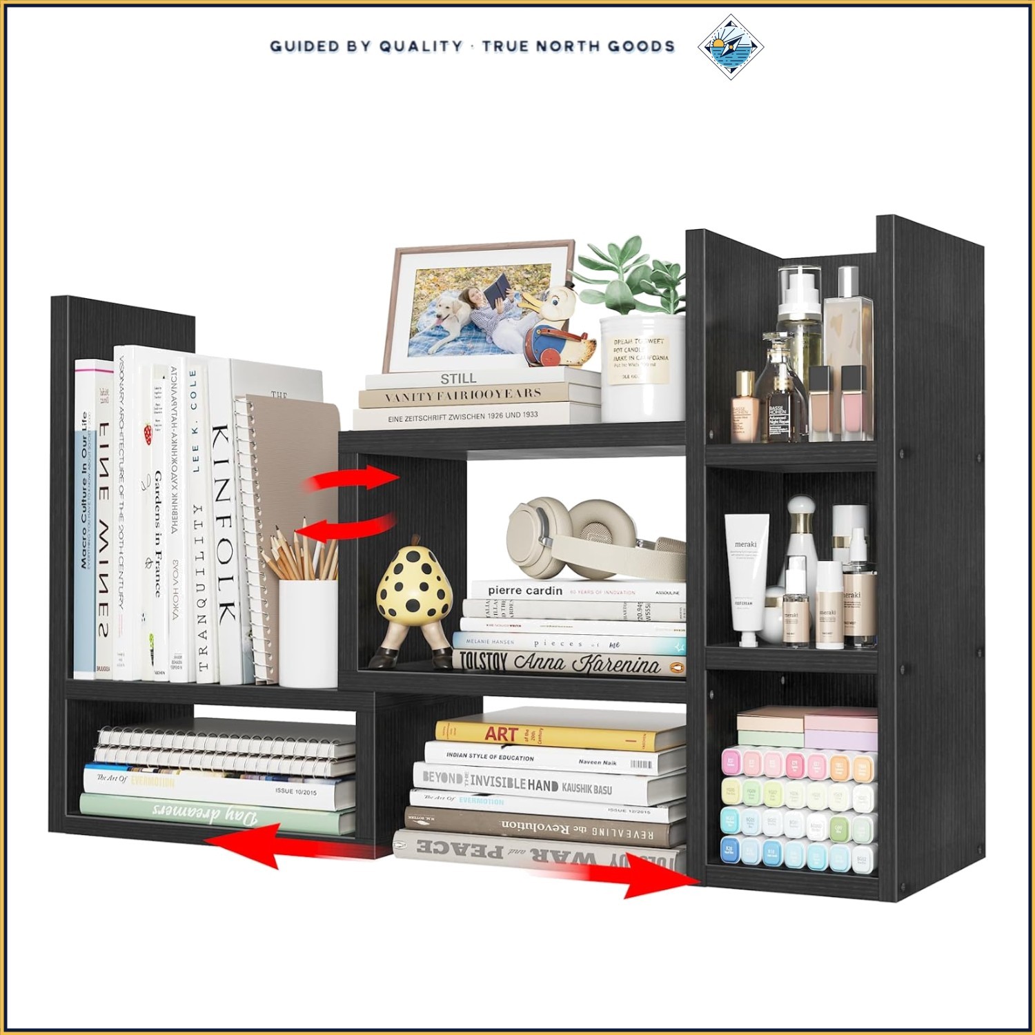 Desktop Organizer with 3 Adjustable Shelves for Office Supplies and Books