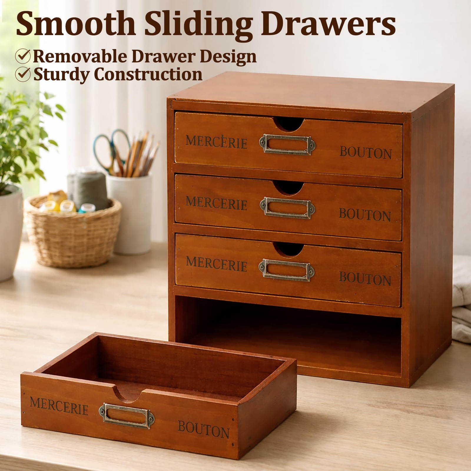 Vintage Wooden Apothecary Cabinet, 4 Drawer Card Catalog Desk Organizer Brown