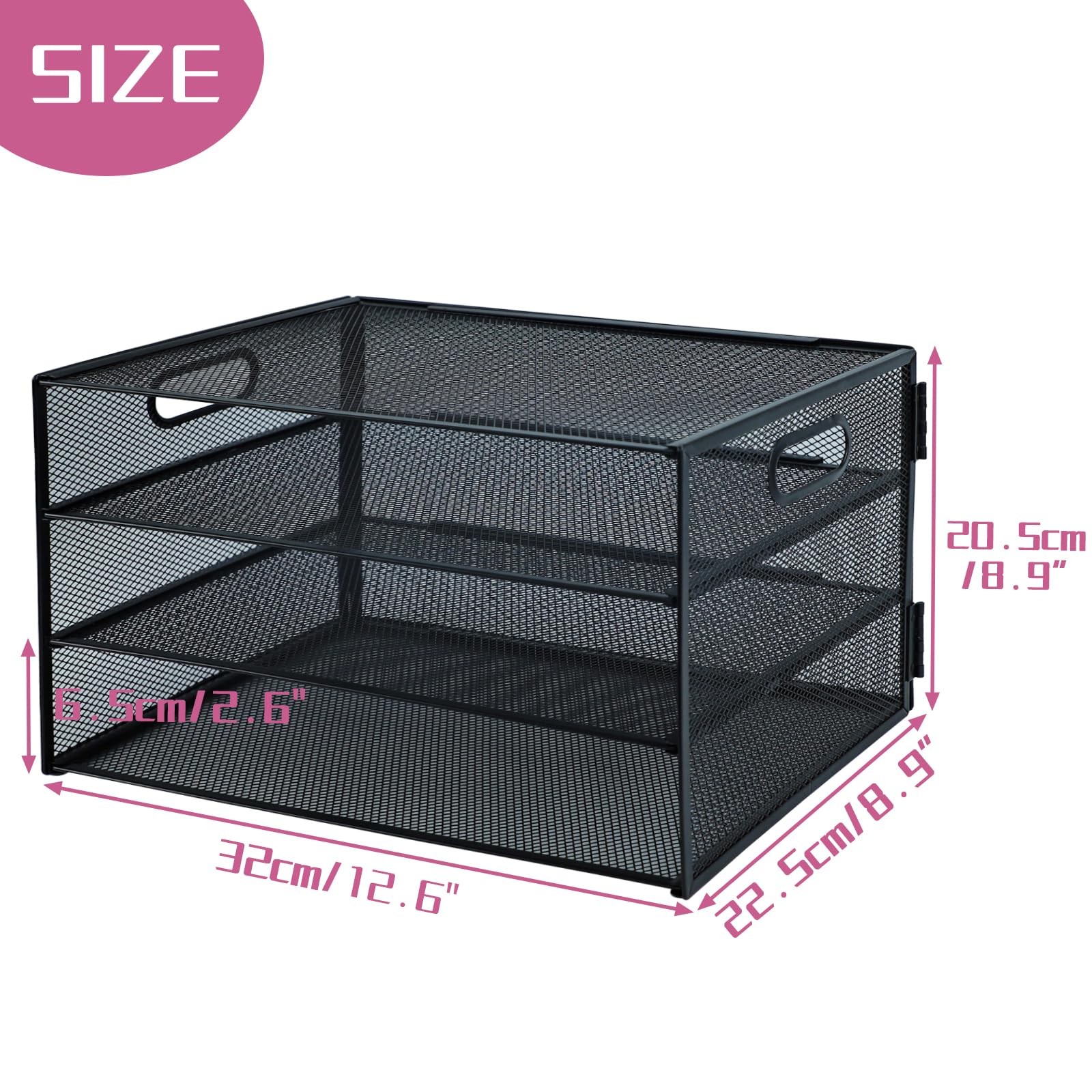 ideallife 3 Tier Lettrer Tray Organizer, Metal Mesh Desk File 3 Tier, Black
