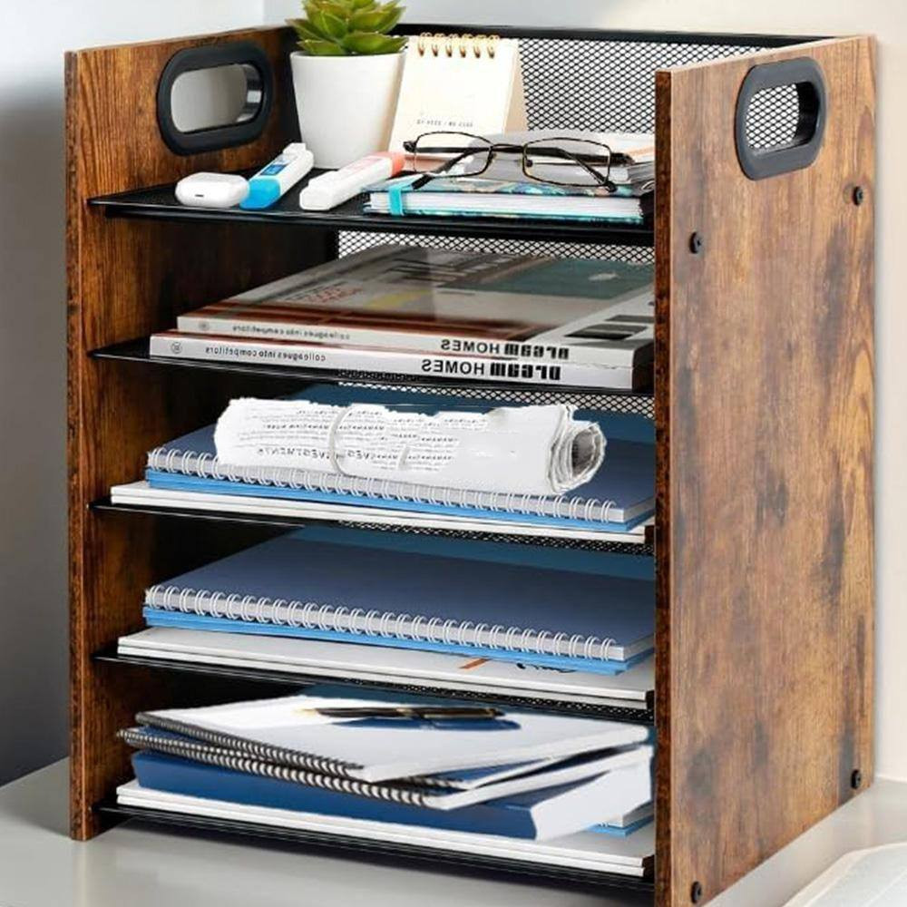 Rustic Brown Wood Desk Organizer, 9.45 In. D X 12.8 In. W