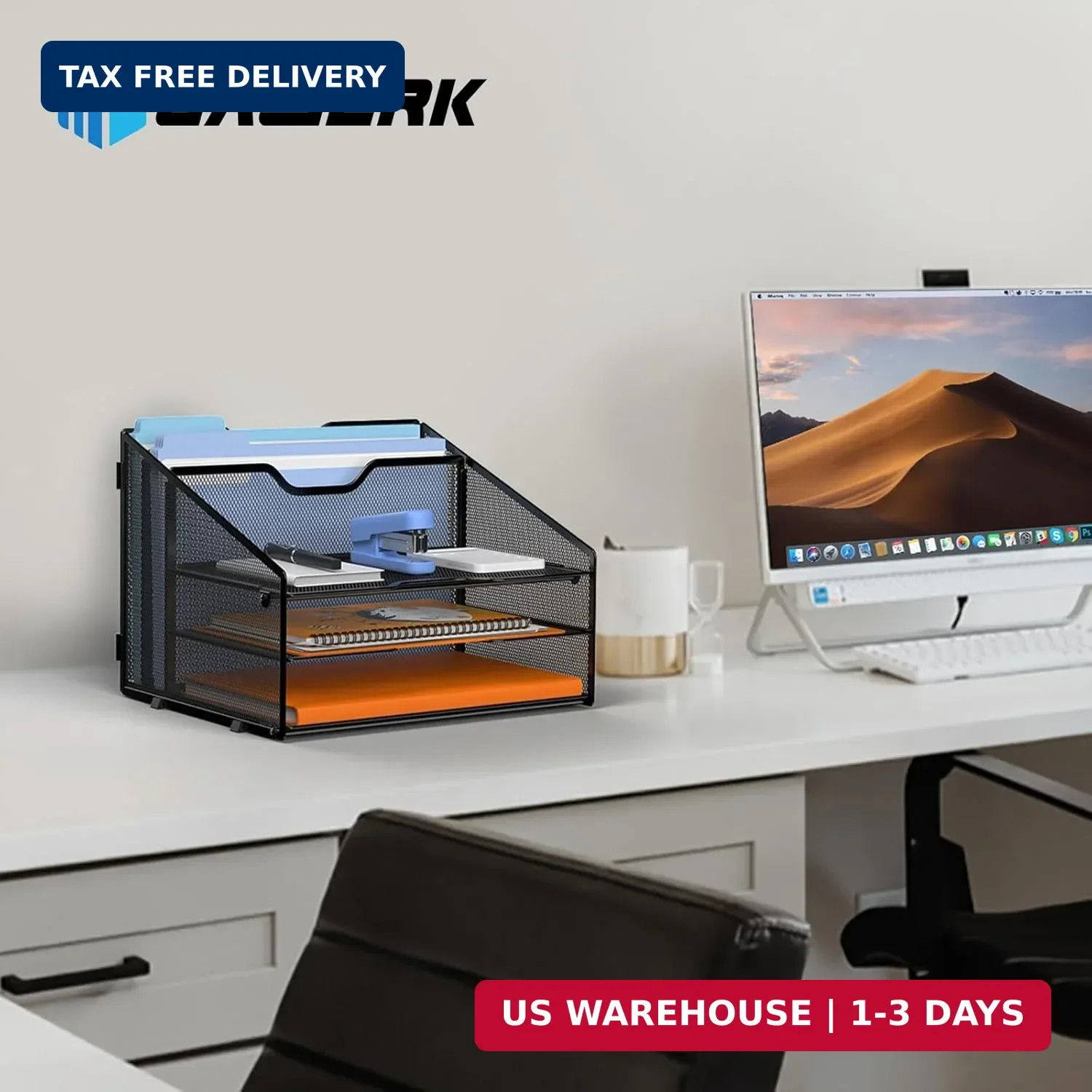 GAWERK Letter Tray Organizer, Mesh Desk File Organizer with 3 Paper Trays and 2