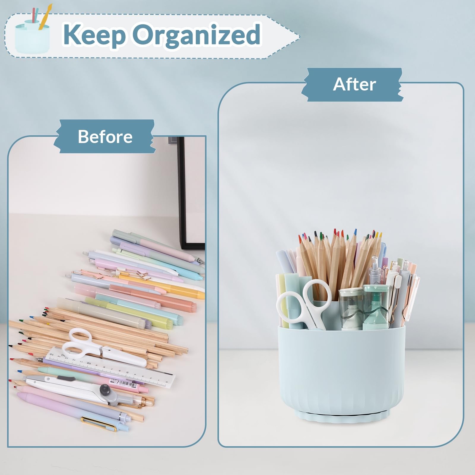 SKYDUE 360 Degree Rotating Desk Organizer, Dual-Purpose Pencil Pen Holder for…