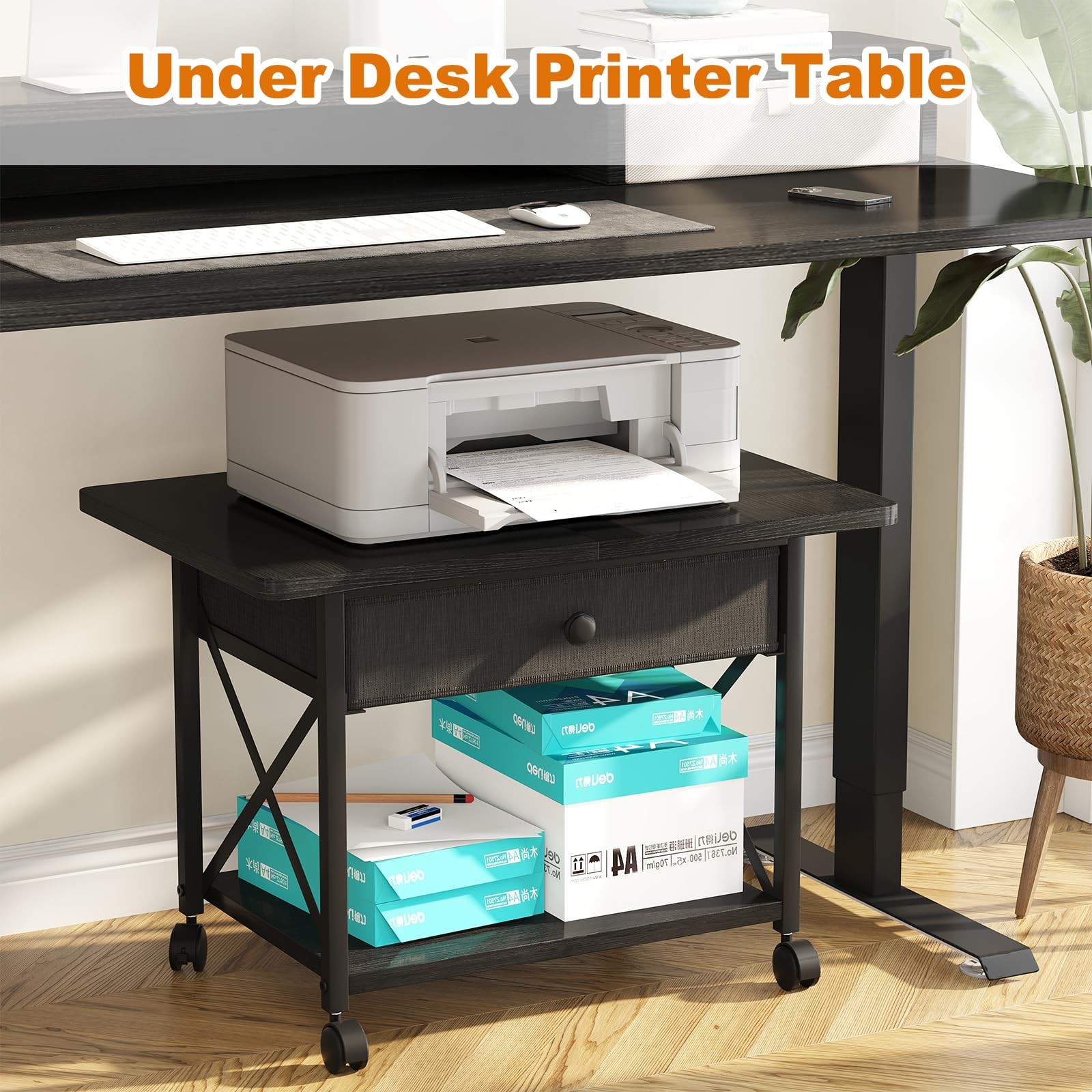 EasyCom 23.6″ x 15.7″ Under Desk Printer Stand with Storage Large, Black