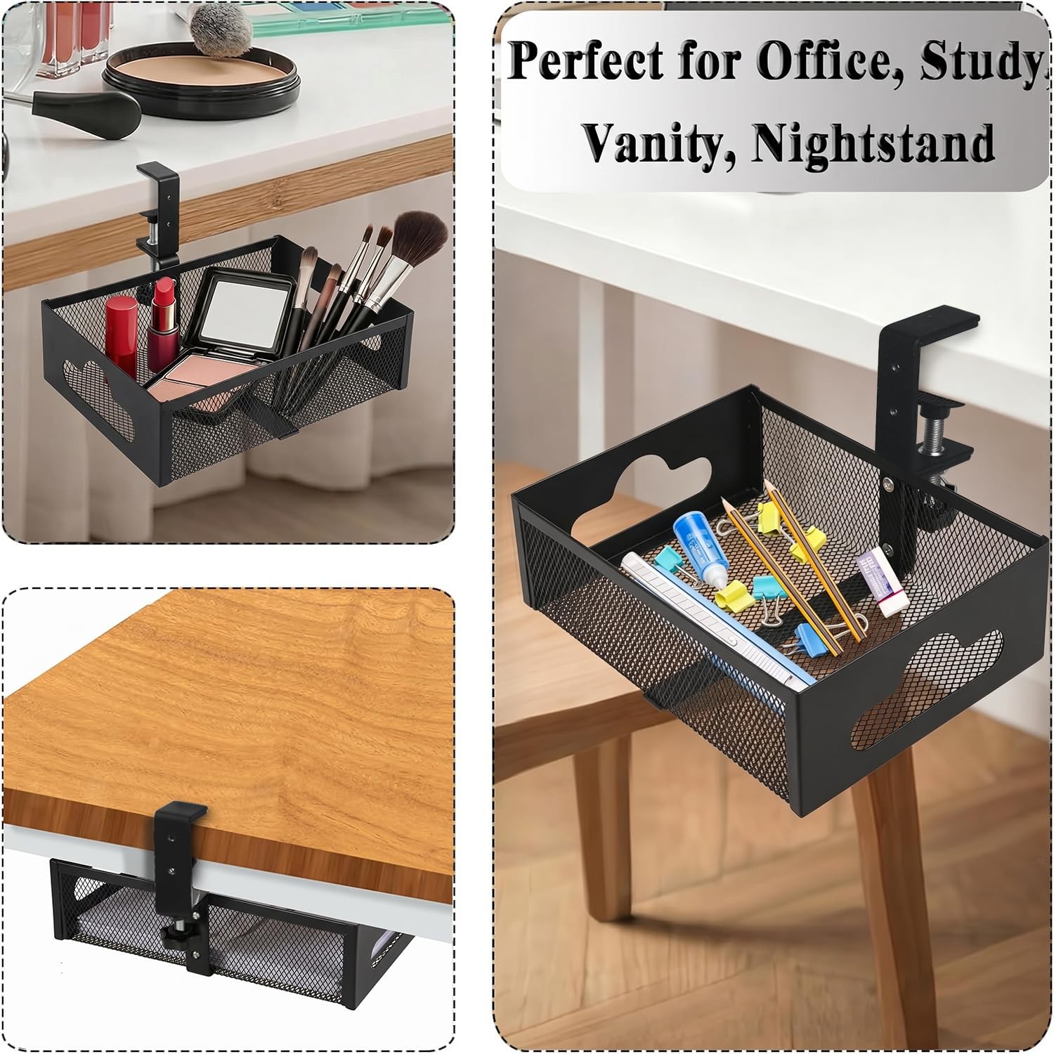 Under Desk Organizer 360° Swivel,under Desk Drawer, Clamp-On No Drill Install…