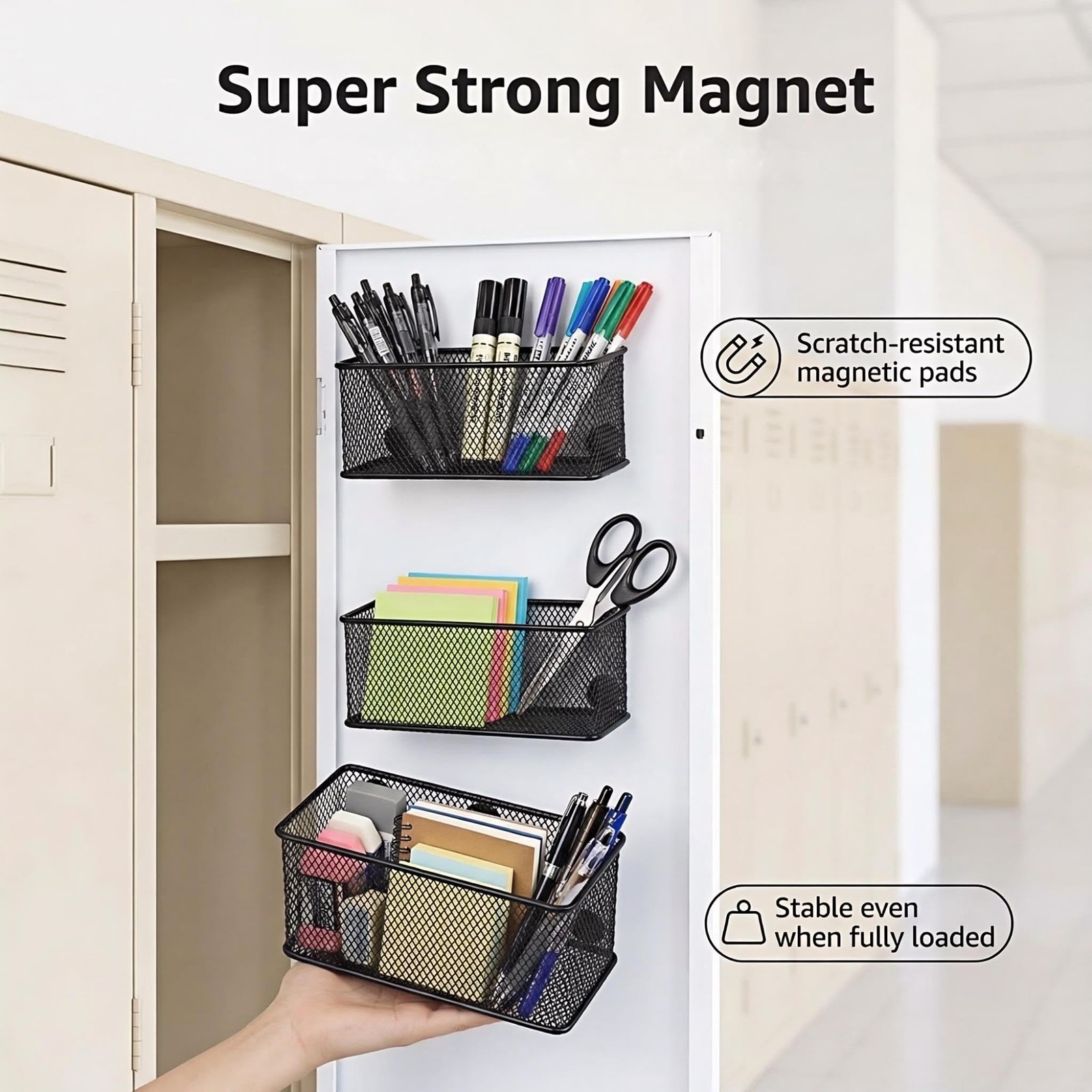 Magnetic Locker Organizer and Accessories, Wire Mesh Magnetic Storage Baskets…