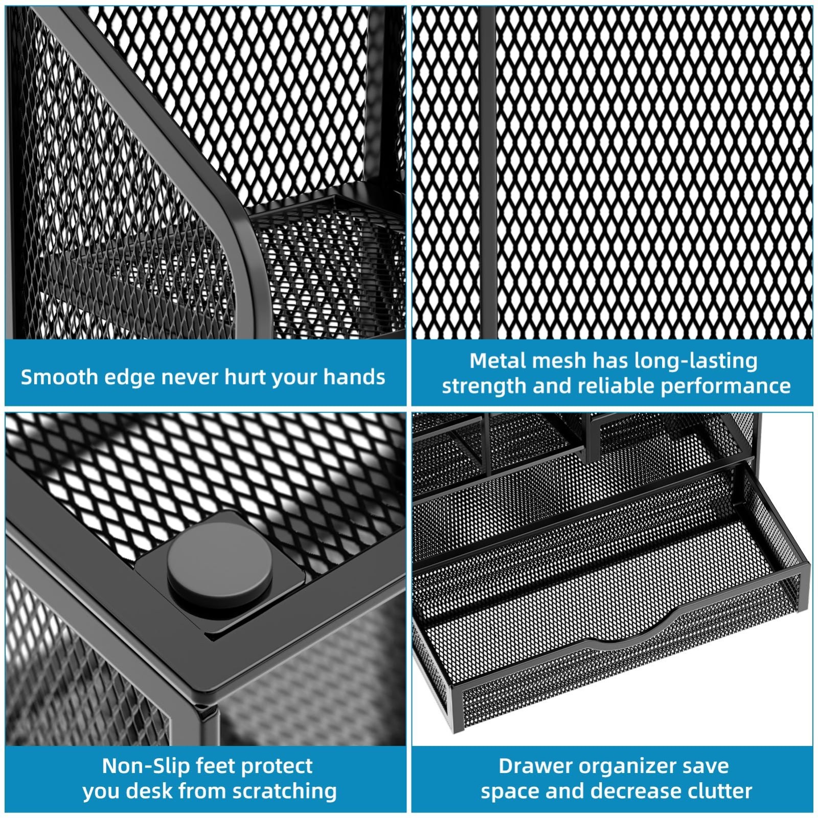 Multi-Functional Mesh Pen Holder with Drawer, Desk Organizer for Office Supplies