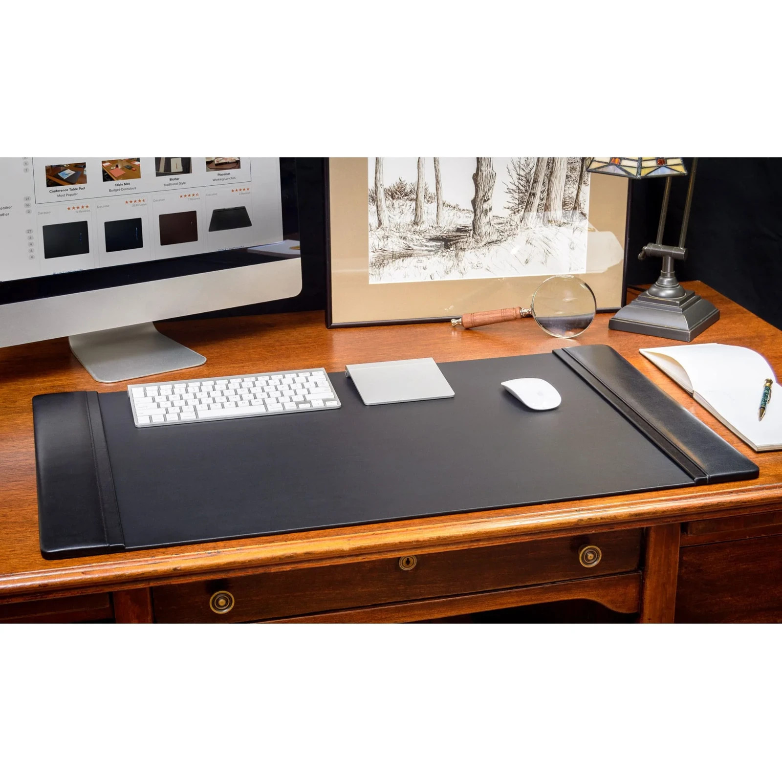 Dacasso Black Leather 3-Piece Desk Set, 3-PCs, 34″ x 20″ / NEW