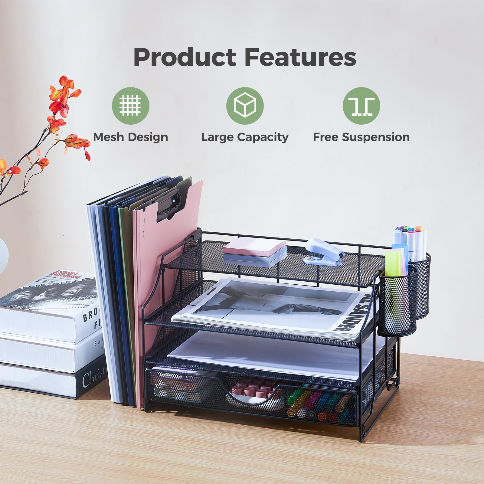 Desk Organizers and Accessories, 4 Tier Paper Letter Tray Organizer Holder De…