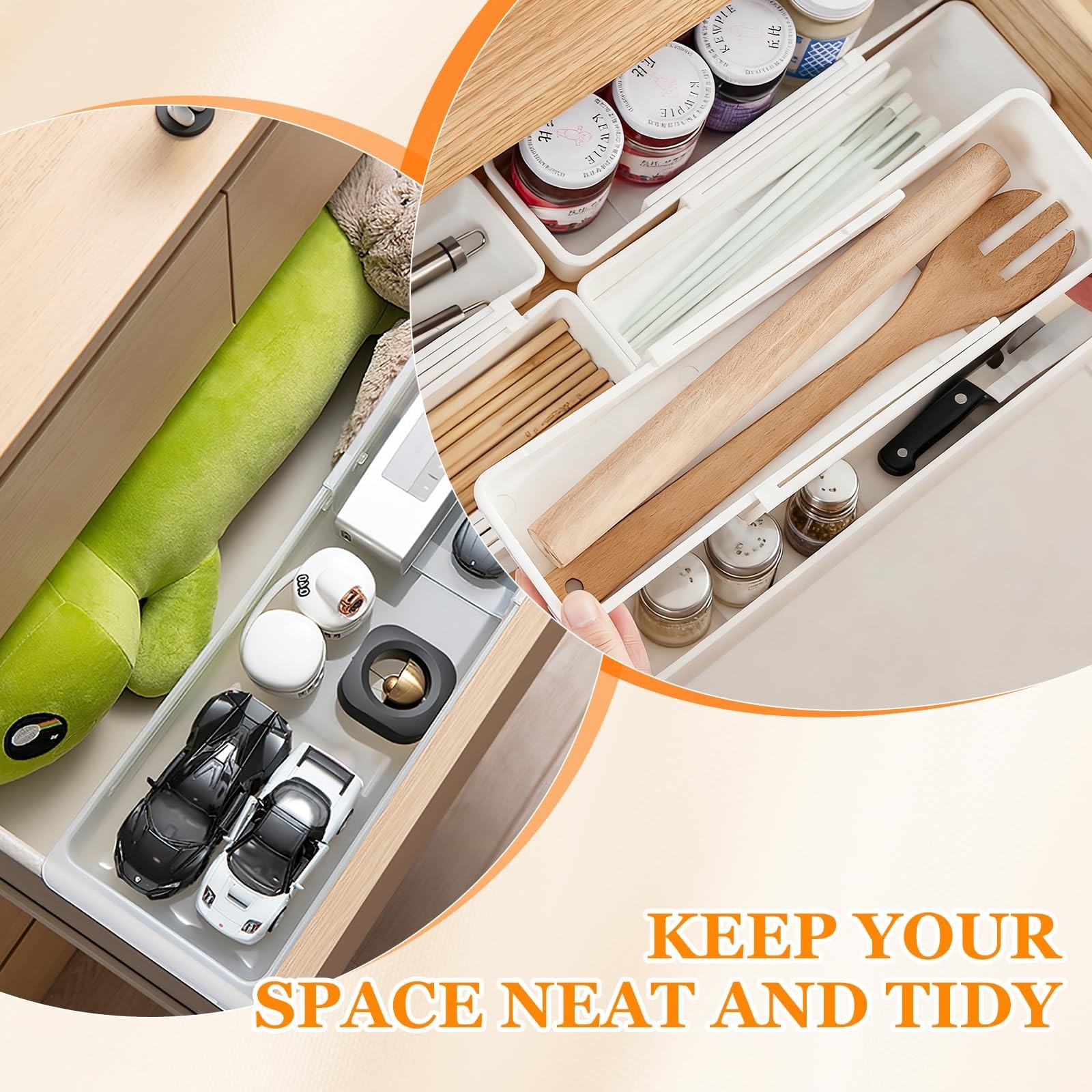 Eikovia 2 Pack Hanging Expandable Drawer 12.4 x 5.79 x 2.4 inch, white