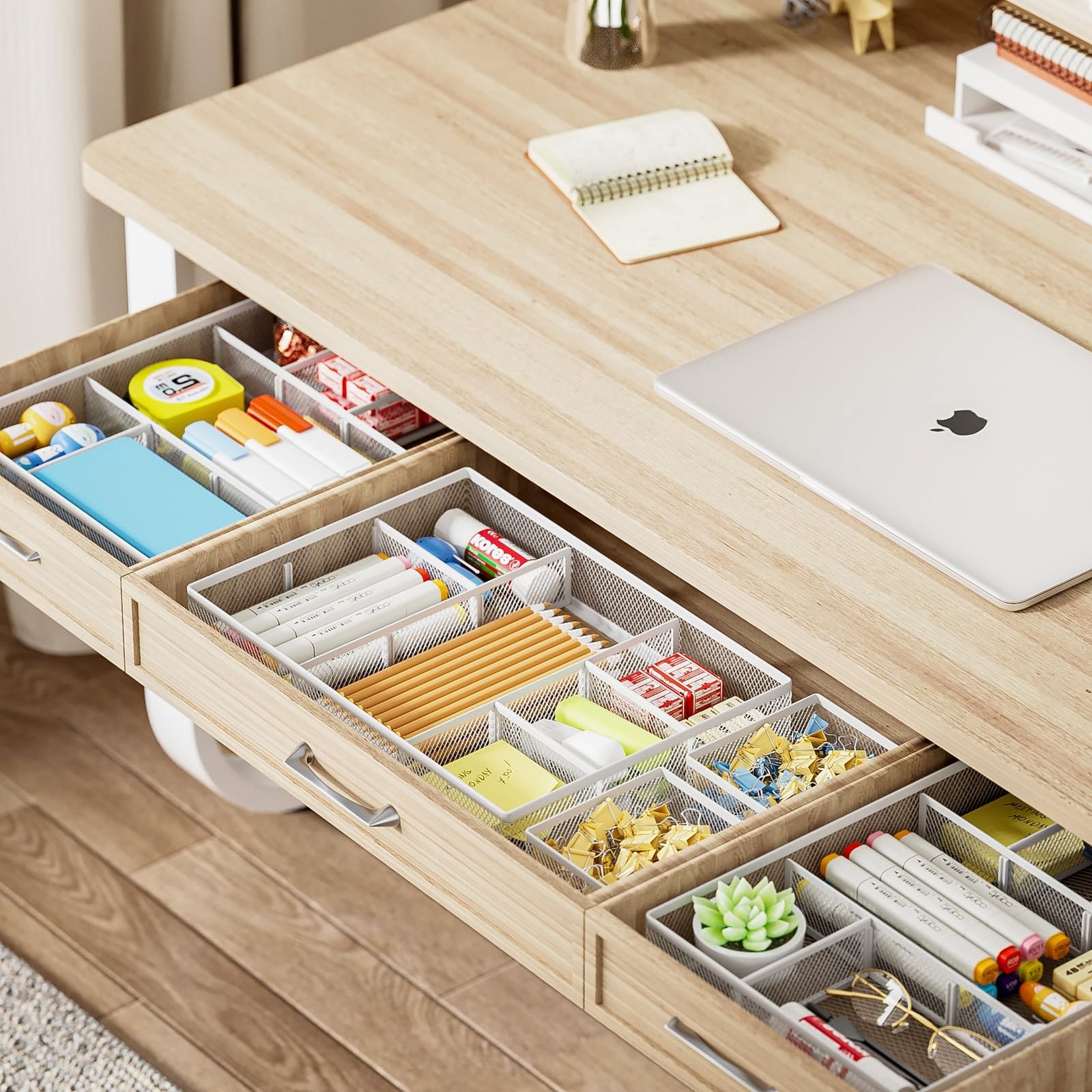3 PCS White Desk Drawer Organizer Tray 9 Adjustable Compartments Vanity