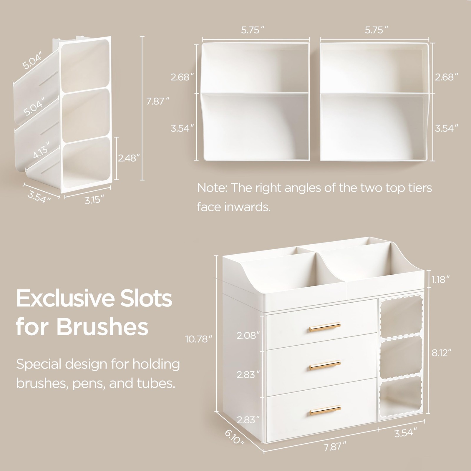 HBlife Makeup Organizer Countertop with Brush Holder,Large Large, All White