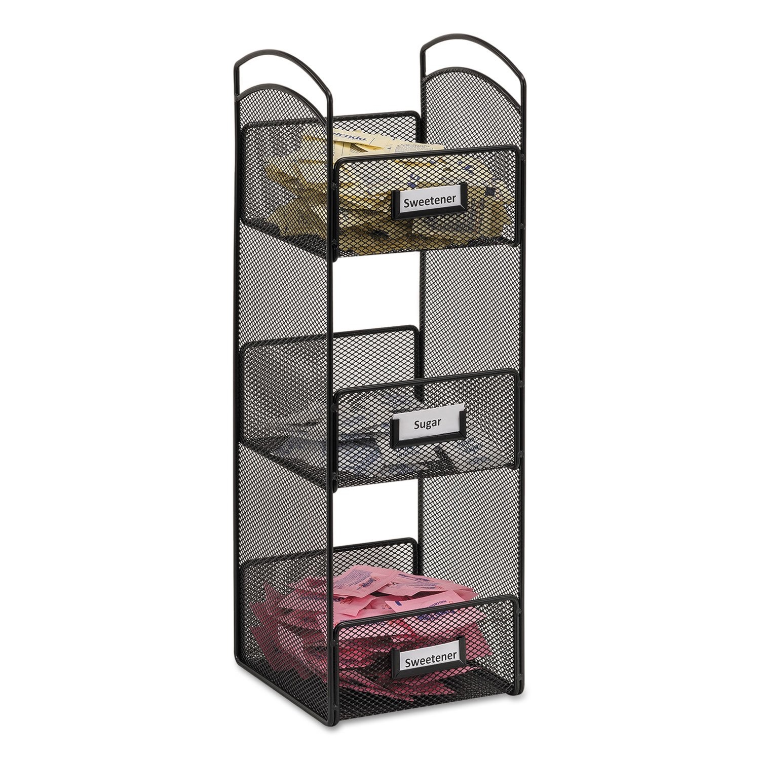 SafcoOnyx Mesh Tower Organizer – 3 Compartments, Labels Included, Steel Mesh …