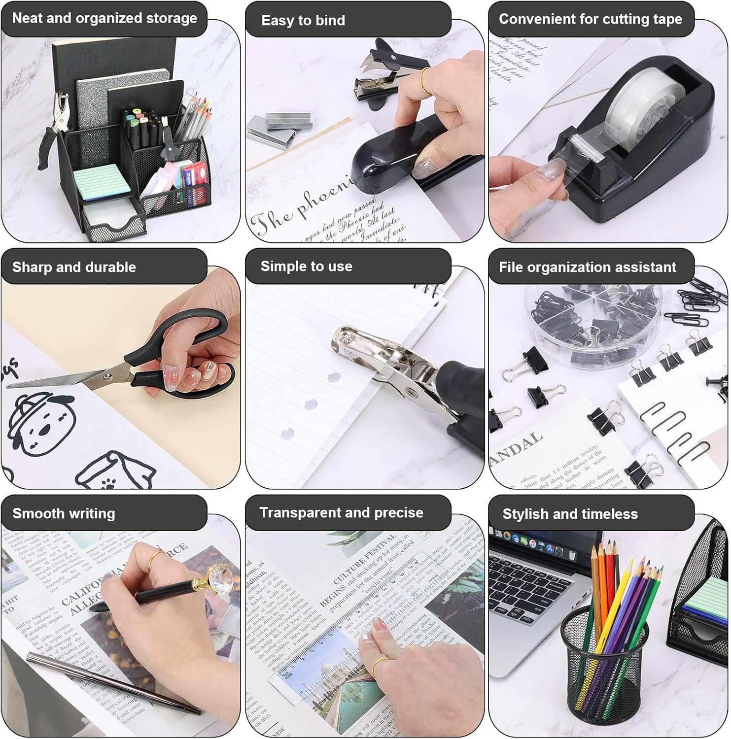 13-In-1 Office Desk Organizer Set with Stapler and Tape Dispenser, Pen Holder, S