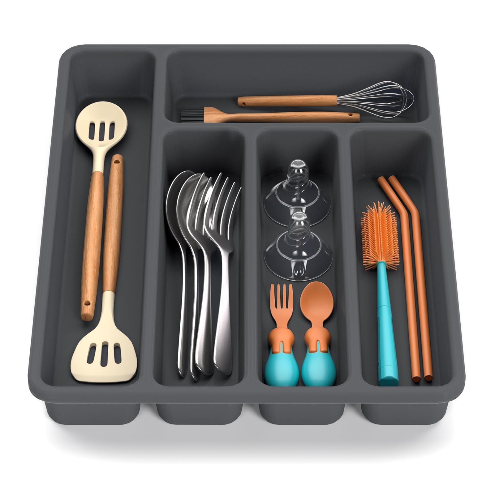 Non-Slip Silicone Kitchen Drawer Organizer for Utensils Flatware | Heavy-Dut…