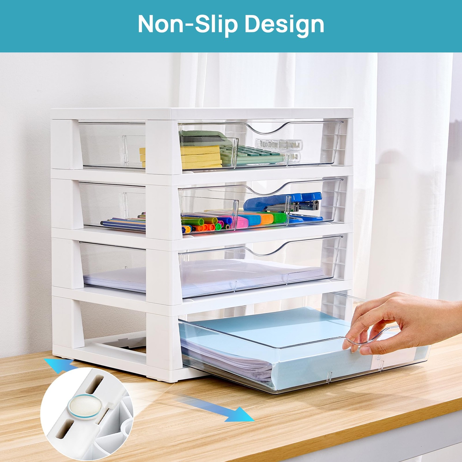 Vtopmart Clear Desk Organizer 4-Tier Assemble Desktop File Organizer Drawers
