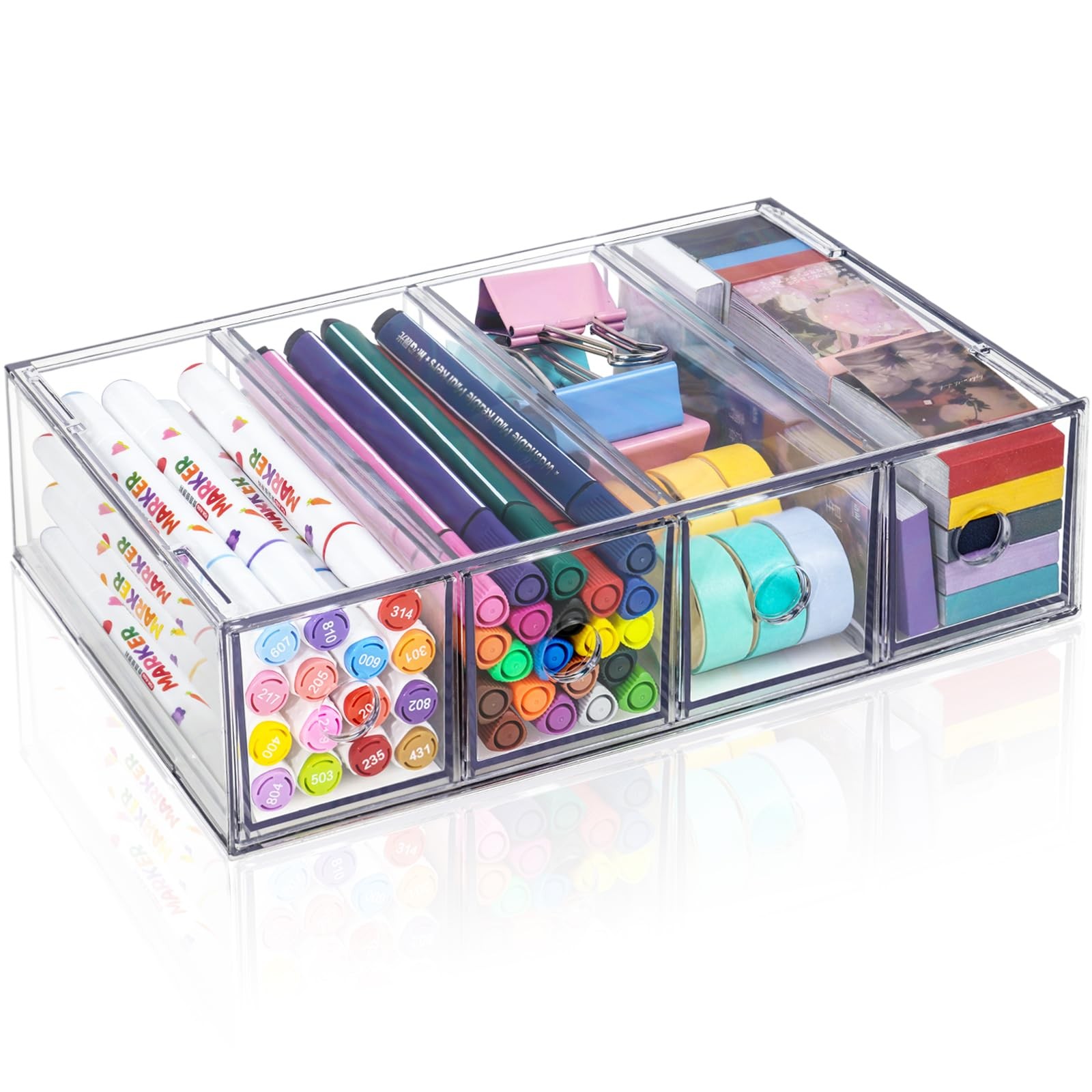 Desk Organizer with 4 Drawers, Stackable Desktop Storage Box with Removable D…