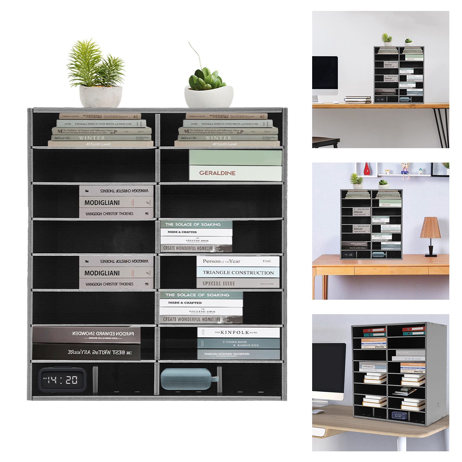 16-Slot Freestanding File Storage Holder Black PVC 50.5 × 30 × 56.7cm