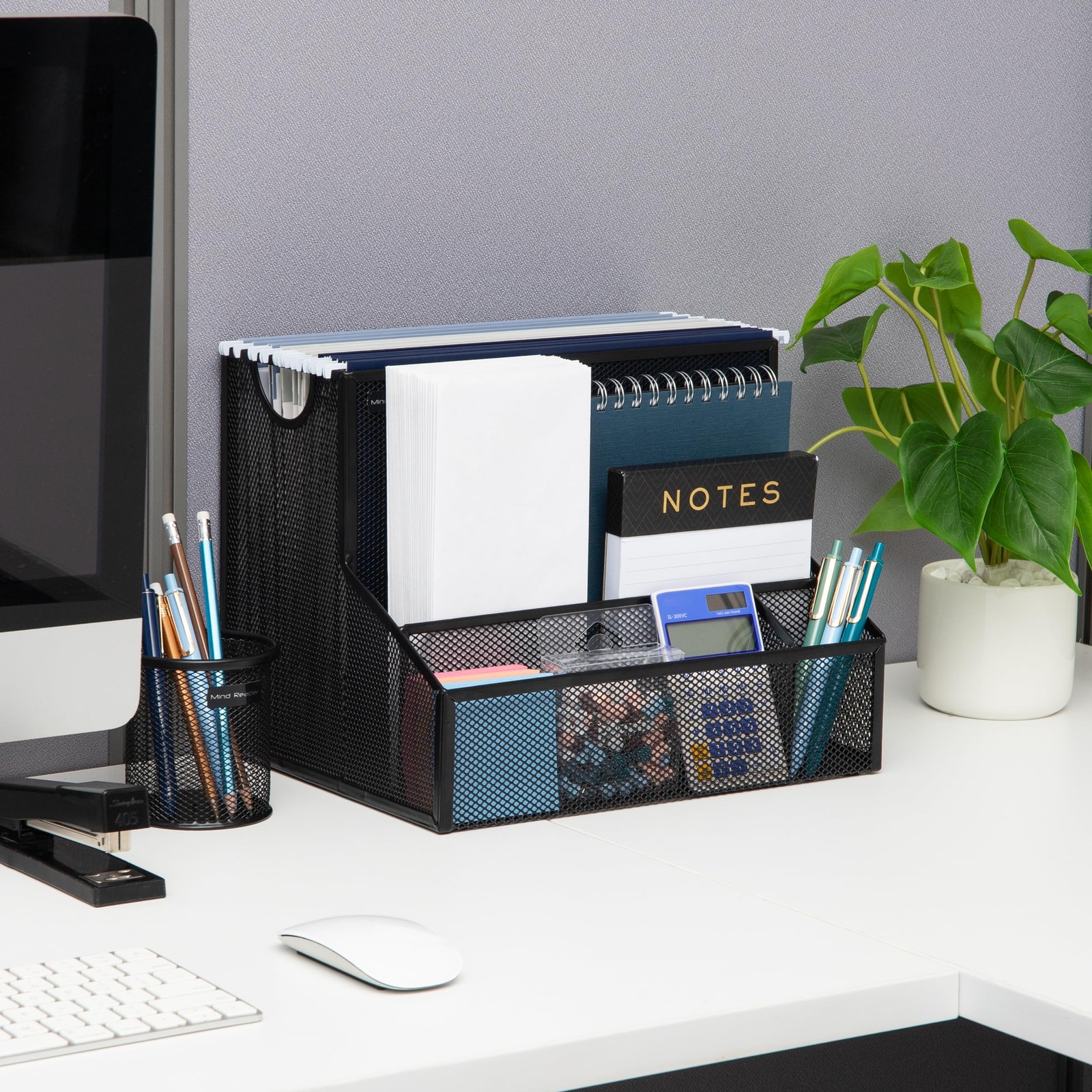 Desktop Organizer Vertical File Storage Metal Mesh 12.15×9.5×9.5 Inch Box