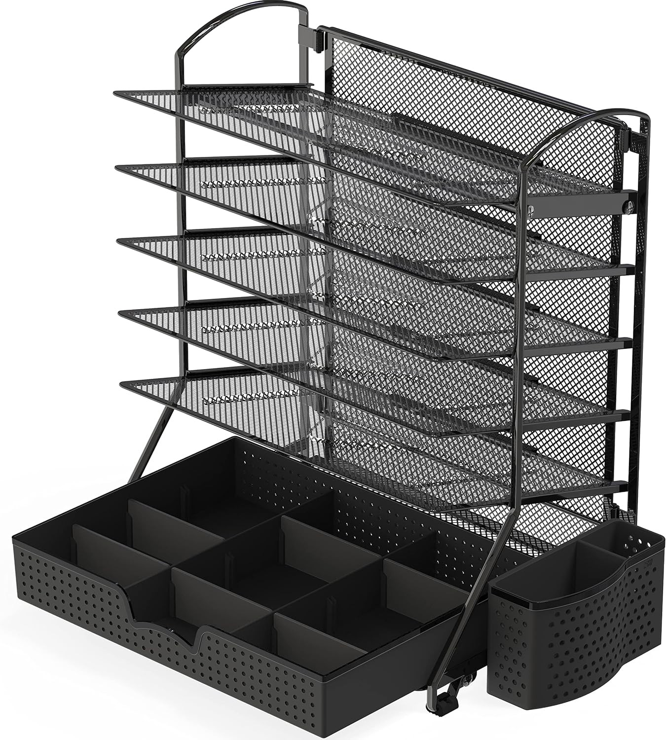 6-Tier Desk Document File Tray Organizer with Supplies Sliding Drawer, Black