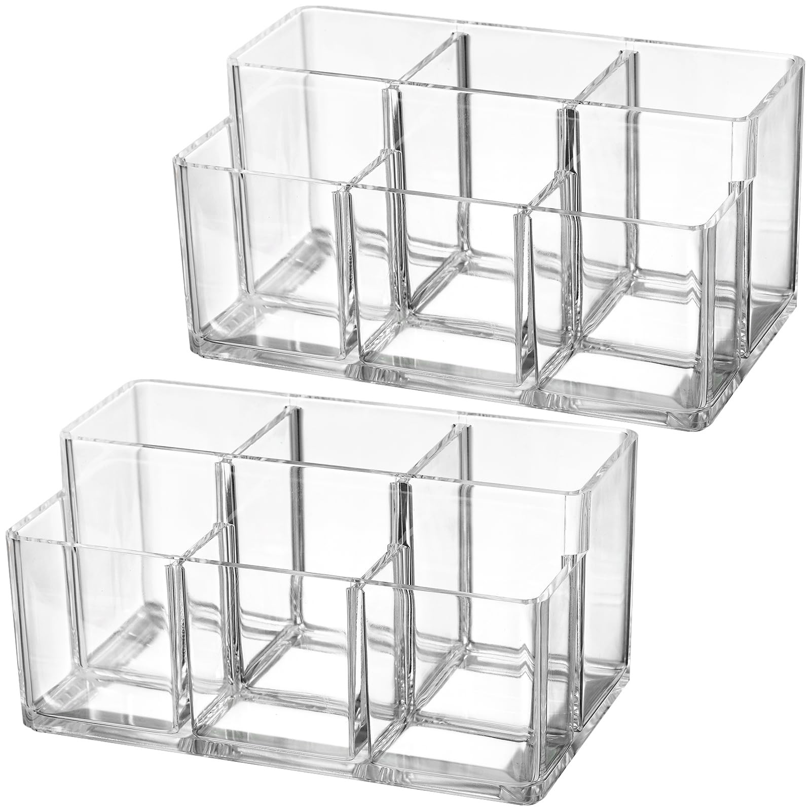 Foraineam 2 Pack Acrylic Makeup Brushes Holder with 6 Slots, Clear Pen clear