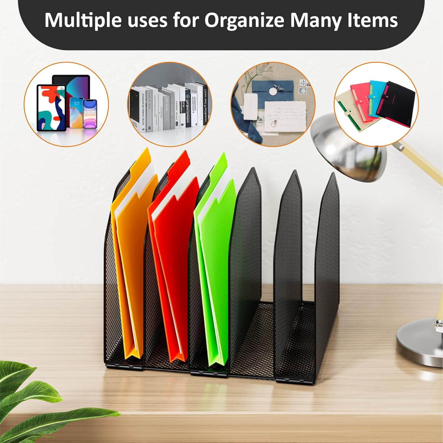 Desk File Organizer Adjustable 5 Sections Upright Desktop Organizer File Sorter