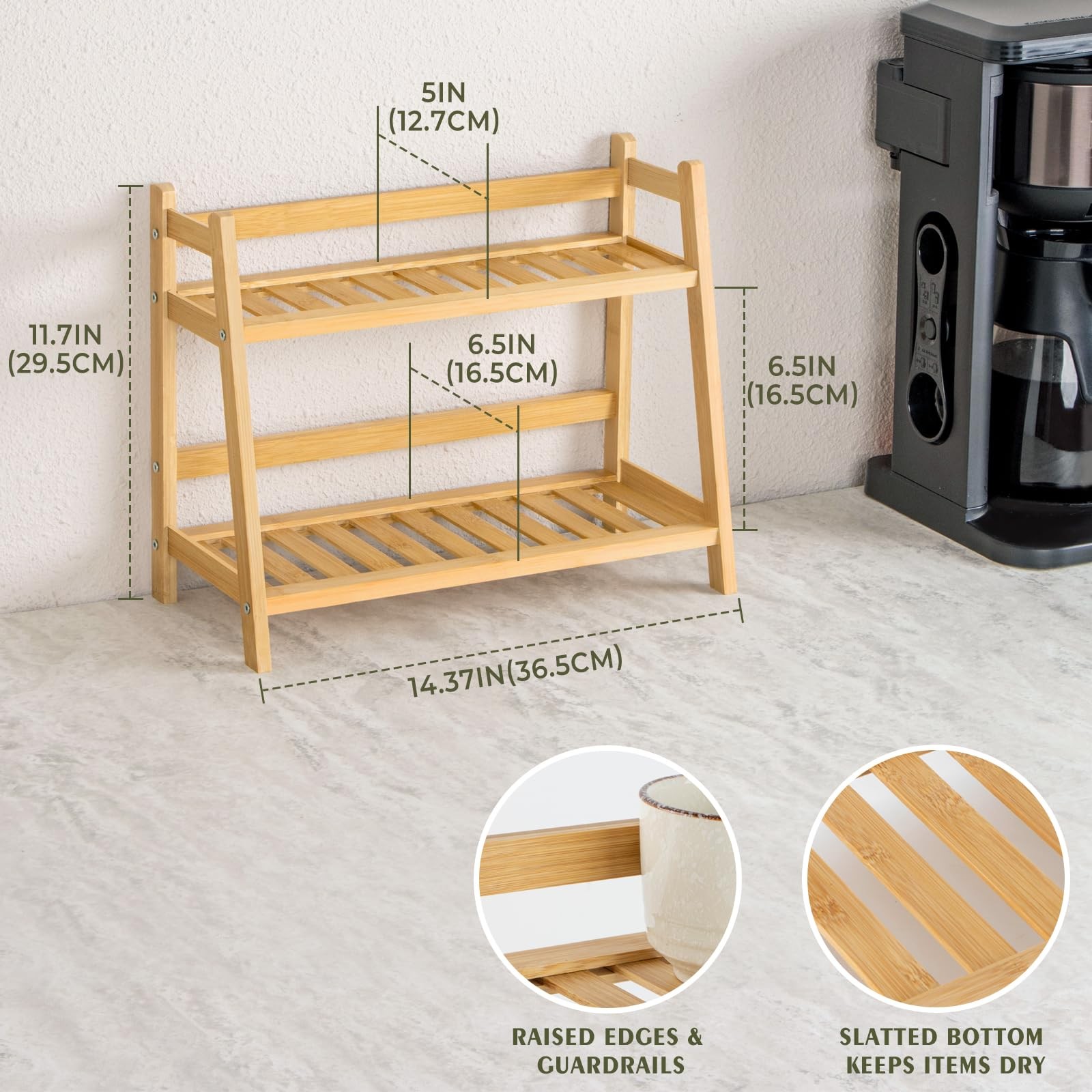 ANBOXIT Bamboo Matcha Station Organizer, Countertop 2 11.7 inches, Natural