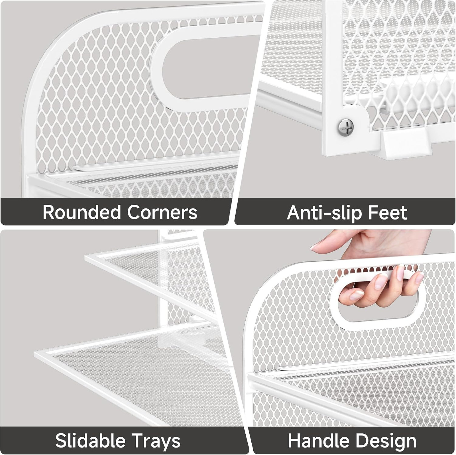 Stackable Paper Organizer with Handle Metal Mesh Desk Tray Office Storage for