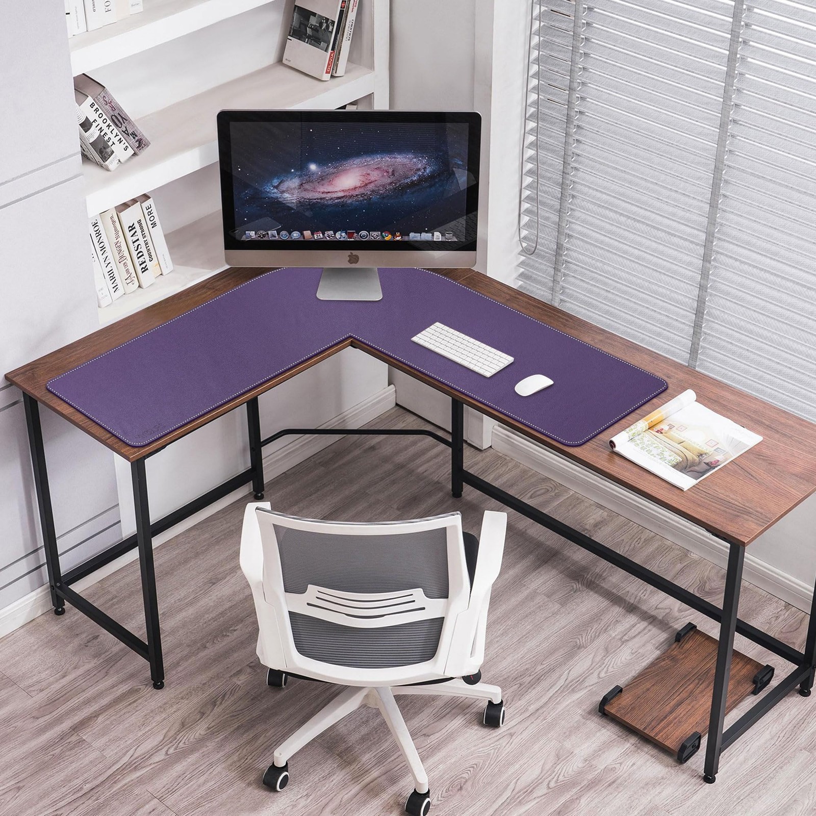 Mydours L Shaped Desk Mat, (38″+38) x 13″ Large PU Leather 38″ x 38″, Purple