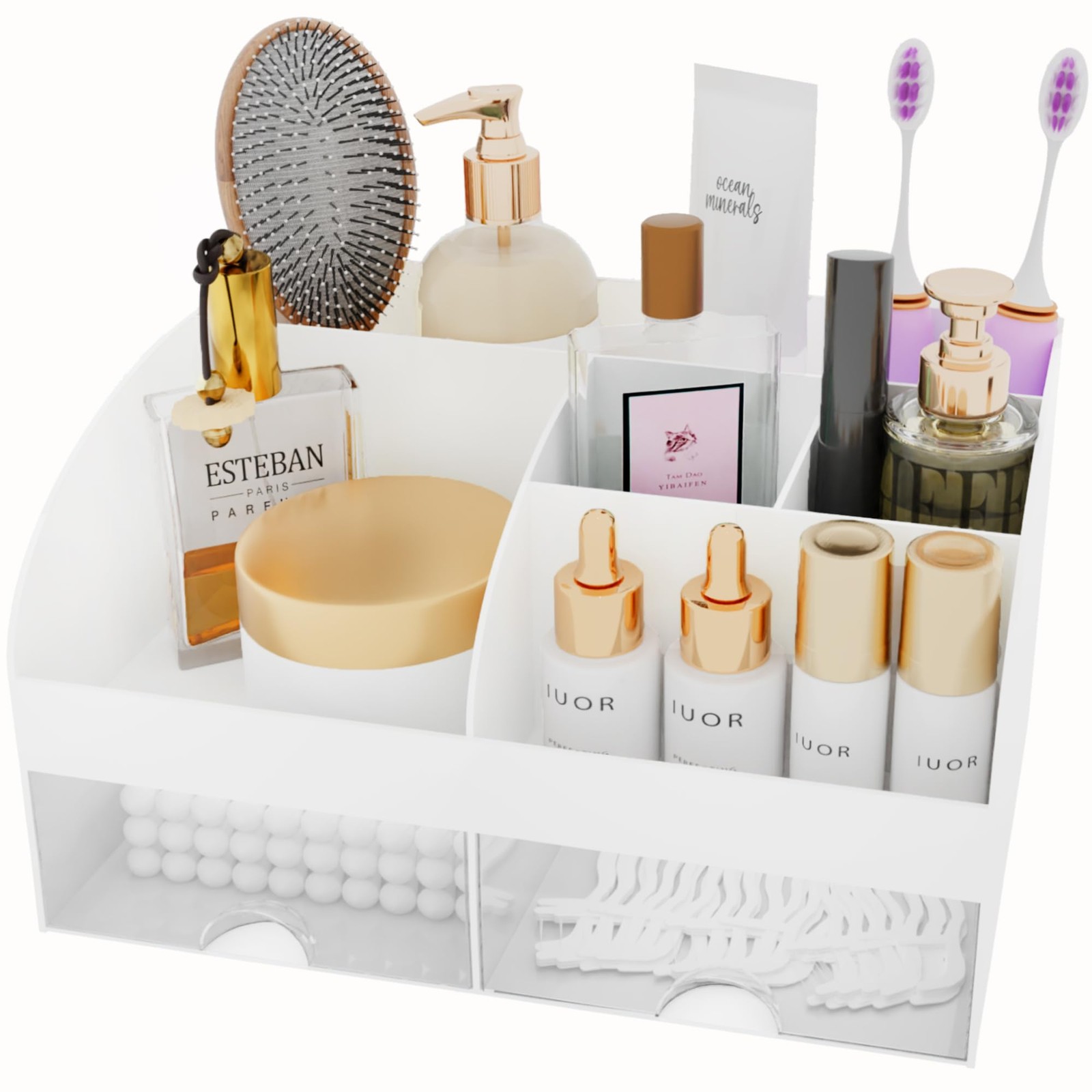 Makeup Organizer with Drawers, Cosmetic Storage for Dresser Vanity and White