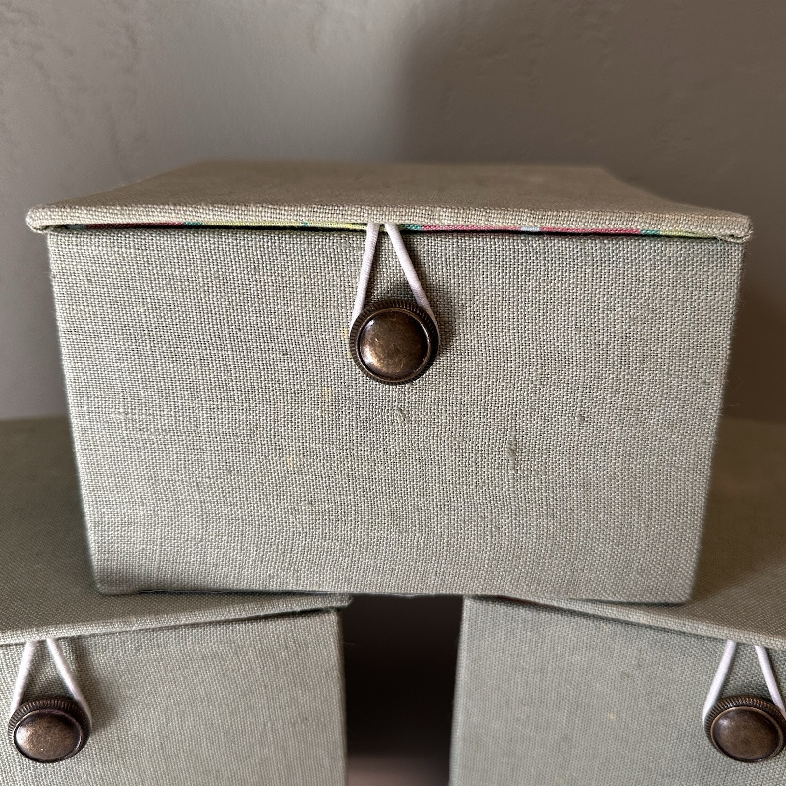 Cloth Bound Green Fabric Wrapped Lot of 3 Flip Boxes Storage Boxes Decor Boxes
