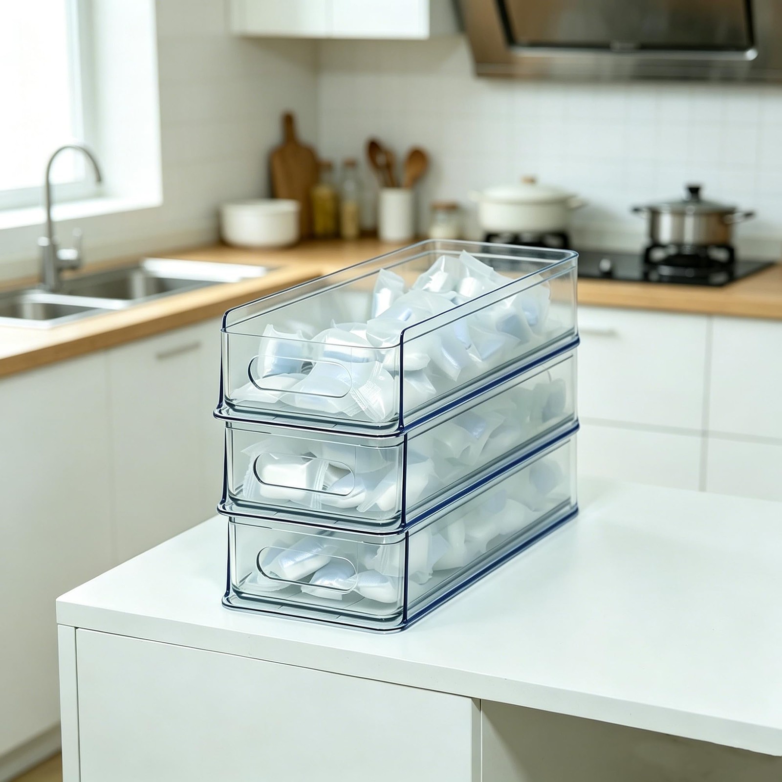 NINEWEEN 3 Tier Desk Drawer for Corner, Plastic Storage 3 Small, Clear