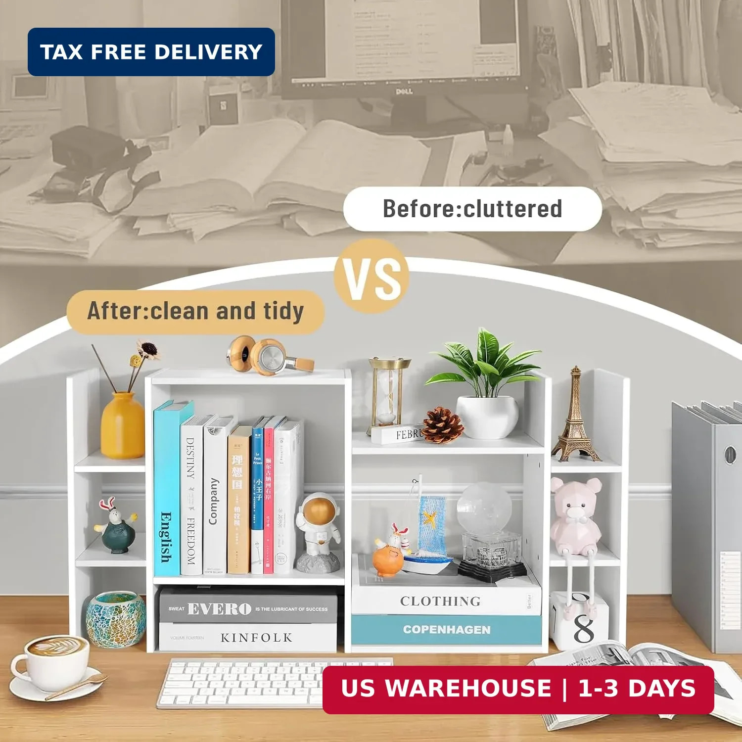 YIGANG Desk Shelf Organizer, 3-Tier Desktop Bookshelf for Computer Desk, Small T