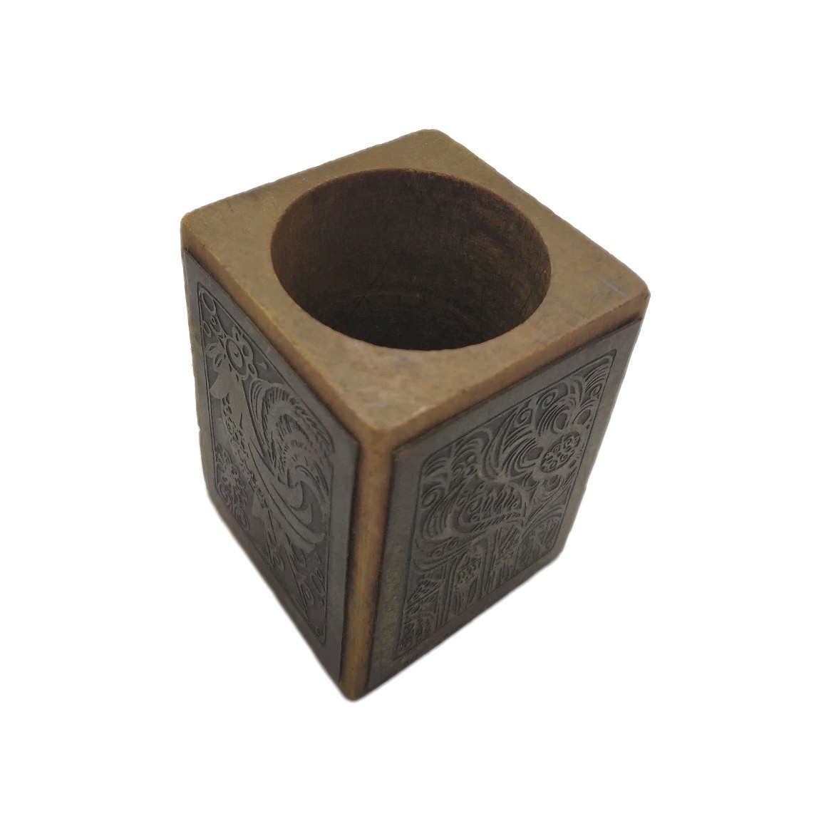 Vintage Mixed Wood & Copper Pencil Pen Holder From Holly Land Hand Made Nice