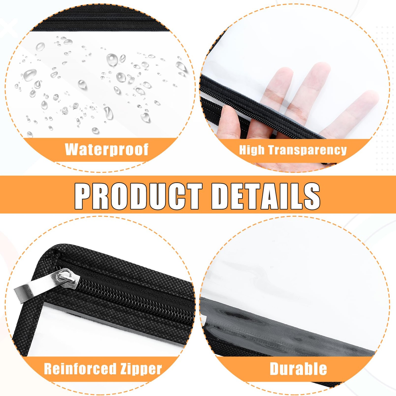 12 PCS Clear Zipper Pouches Black Edging Document File Bags 13×10.5 Inch