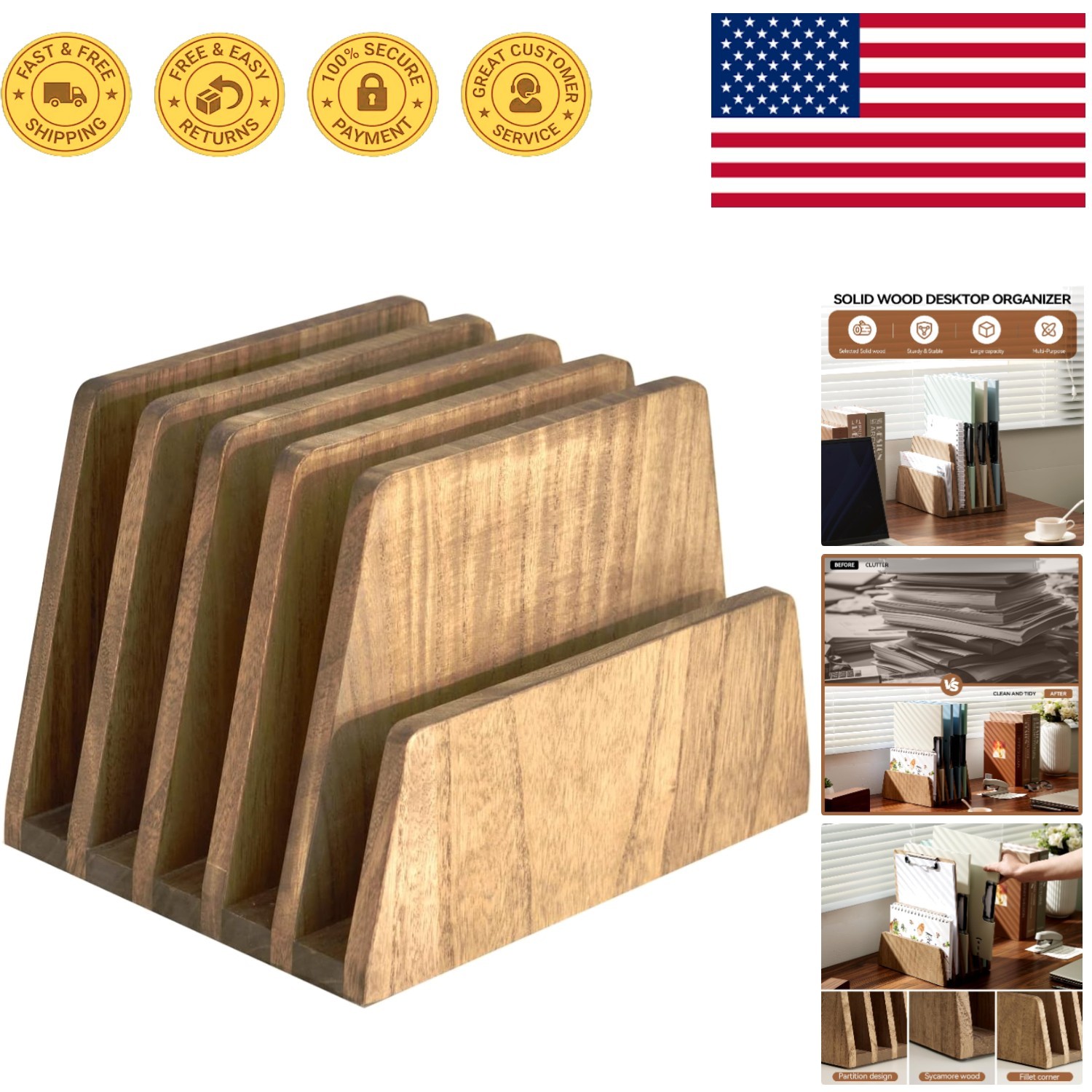 Stylish 5-Slot Letter Sorter – Lightweight Wooden Desk Organizer for Easy Access