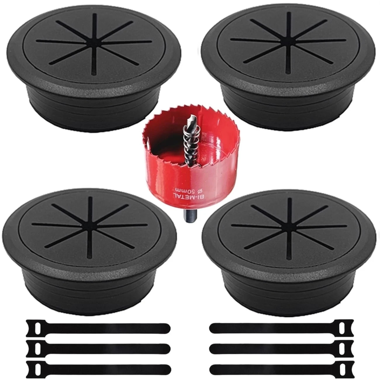 4 Pack Desk Grommet 2 Inch (50 Mm), Desk Hole Cover for Cables, Black Desk Cord
