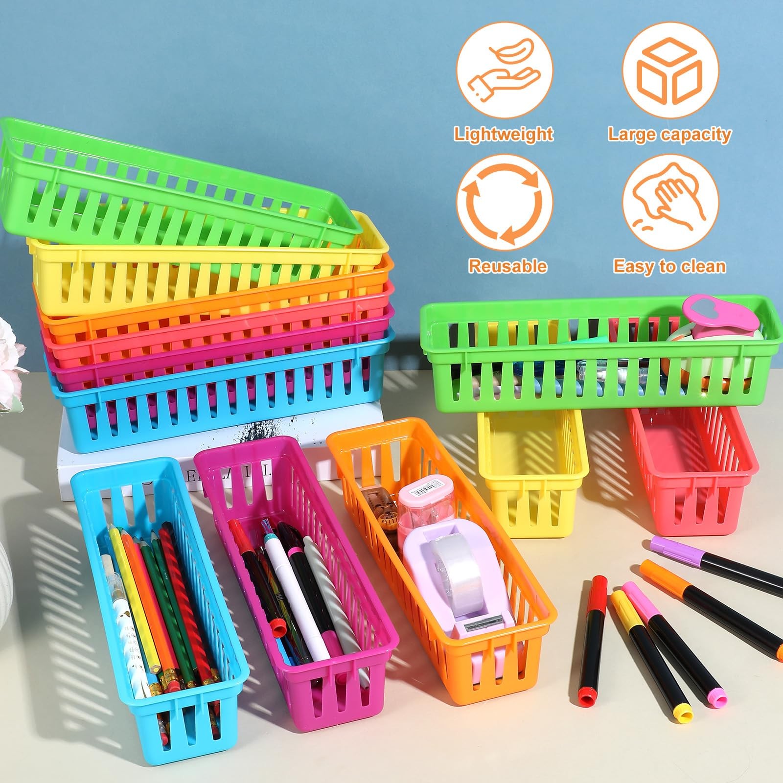 24-Pack Colorful Pencil Holders – PVC Classrooms Storage Baskets for Desk Org…