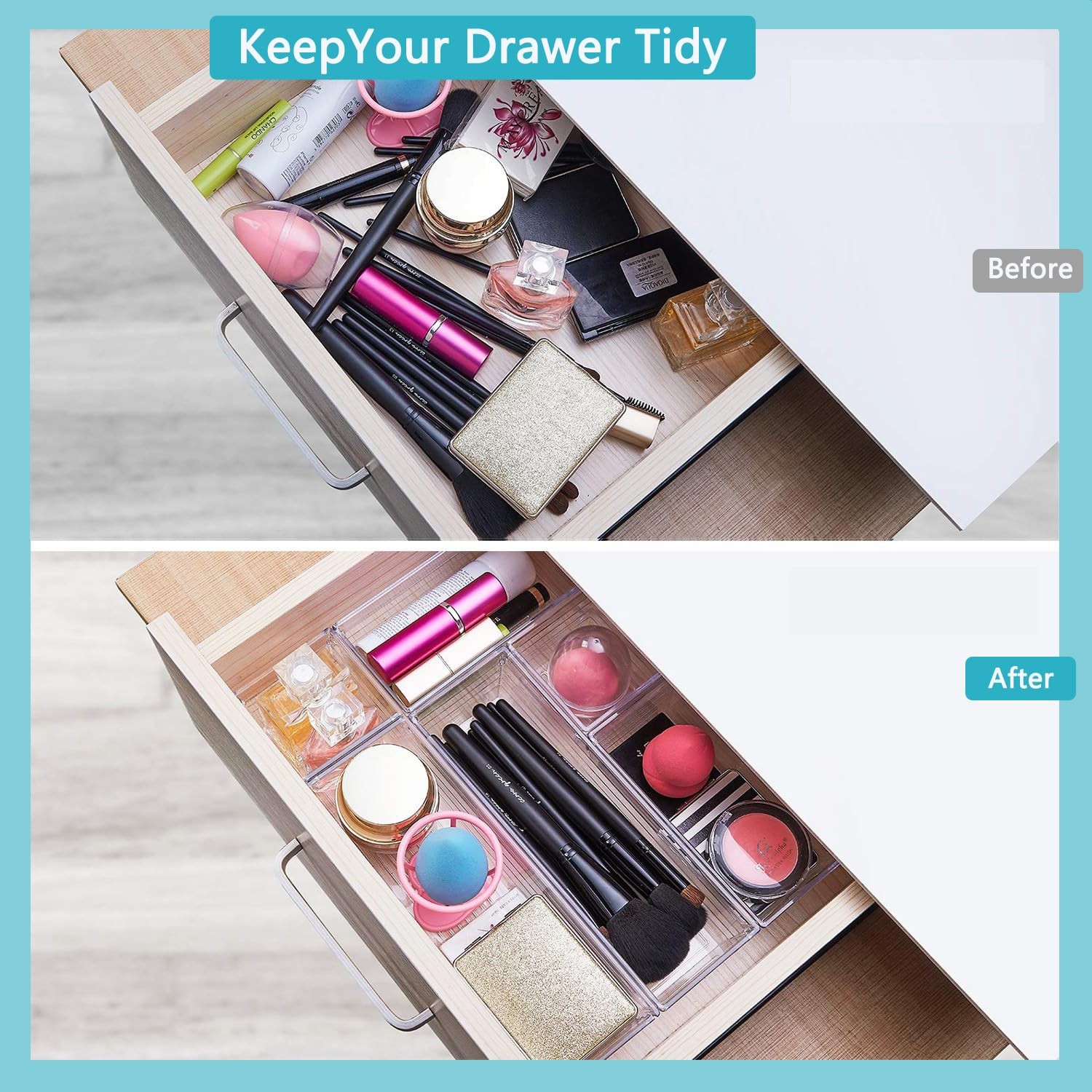 44 PCS Clear Drawer Organizers Set, 4 Size Versatile Bathroom and Vanity Orga…