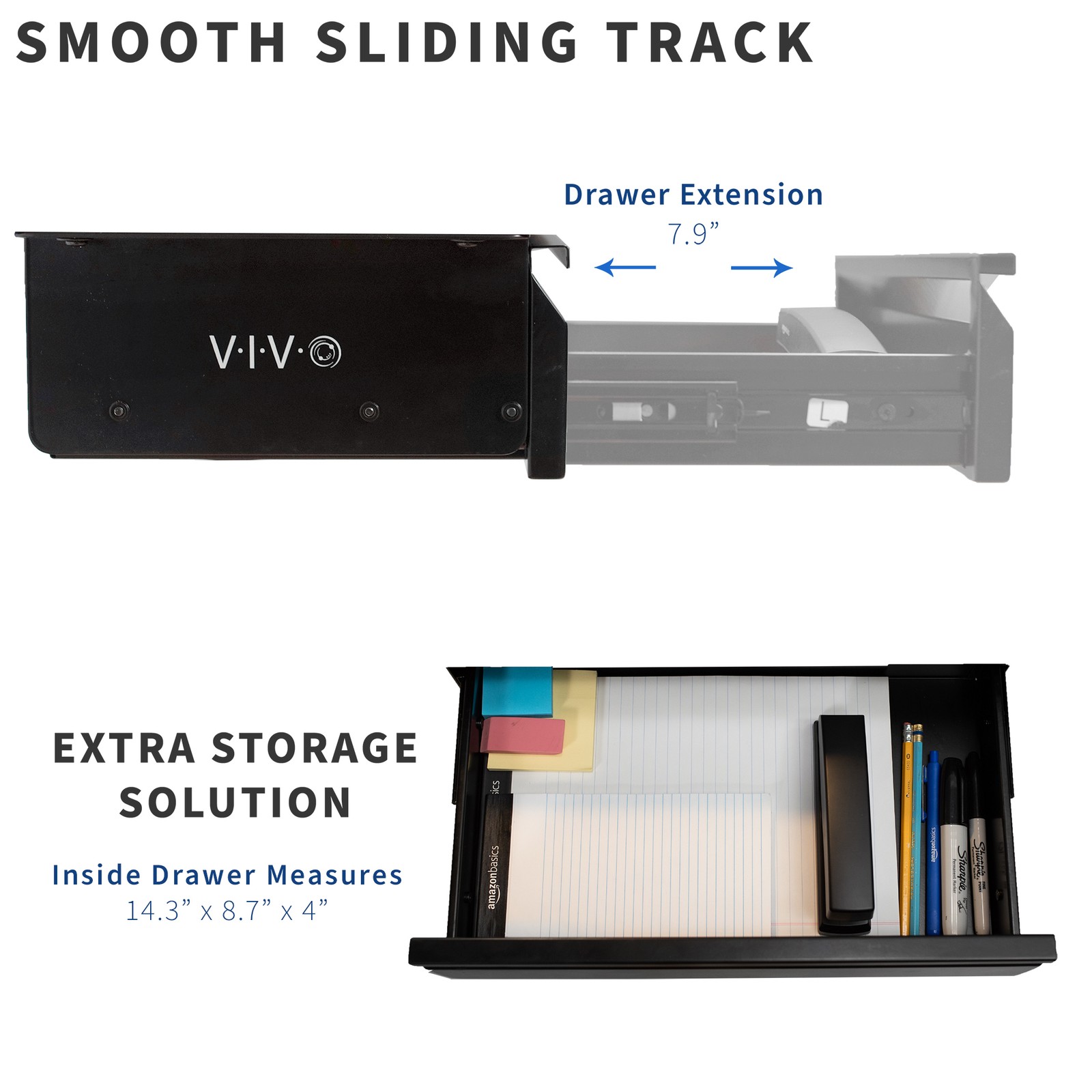 VIVO Black Space Saving 16″ Pull Out Under Desk Storage Drawer without Shell
