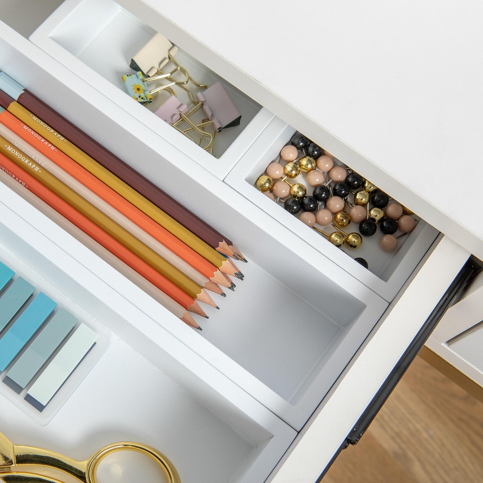 Martha Stewart Enzo Wooden Desk Drawer Organizer Set, Set of 1, White