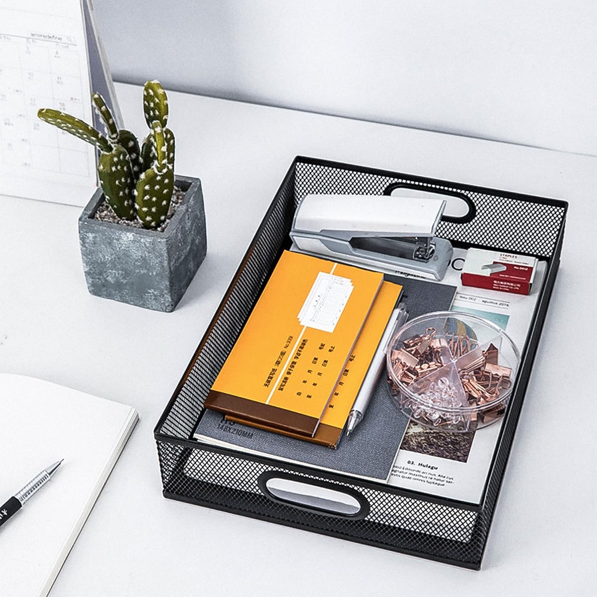 Desk Drawer Organizer Tray 2 Pack Metal Mesh with Handle Large Storage Basket