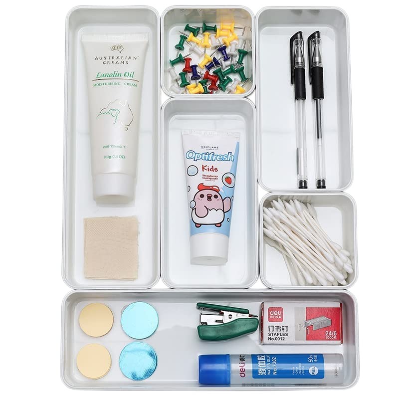 RAUVOLFIA Plastic Drawer Organizers Set, 3-Size Versatile S+M+L, White