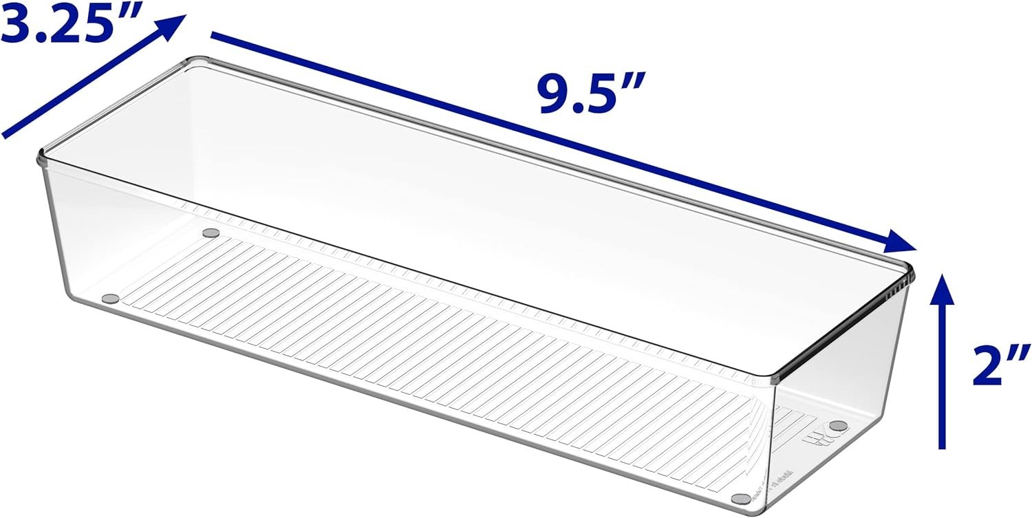 Clear Drawer Organizer for Office Bin Desk Storage, 3.25″x 9.5″, 4 Packs