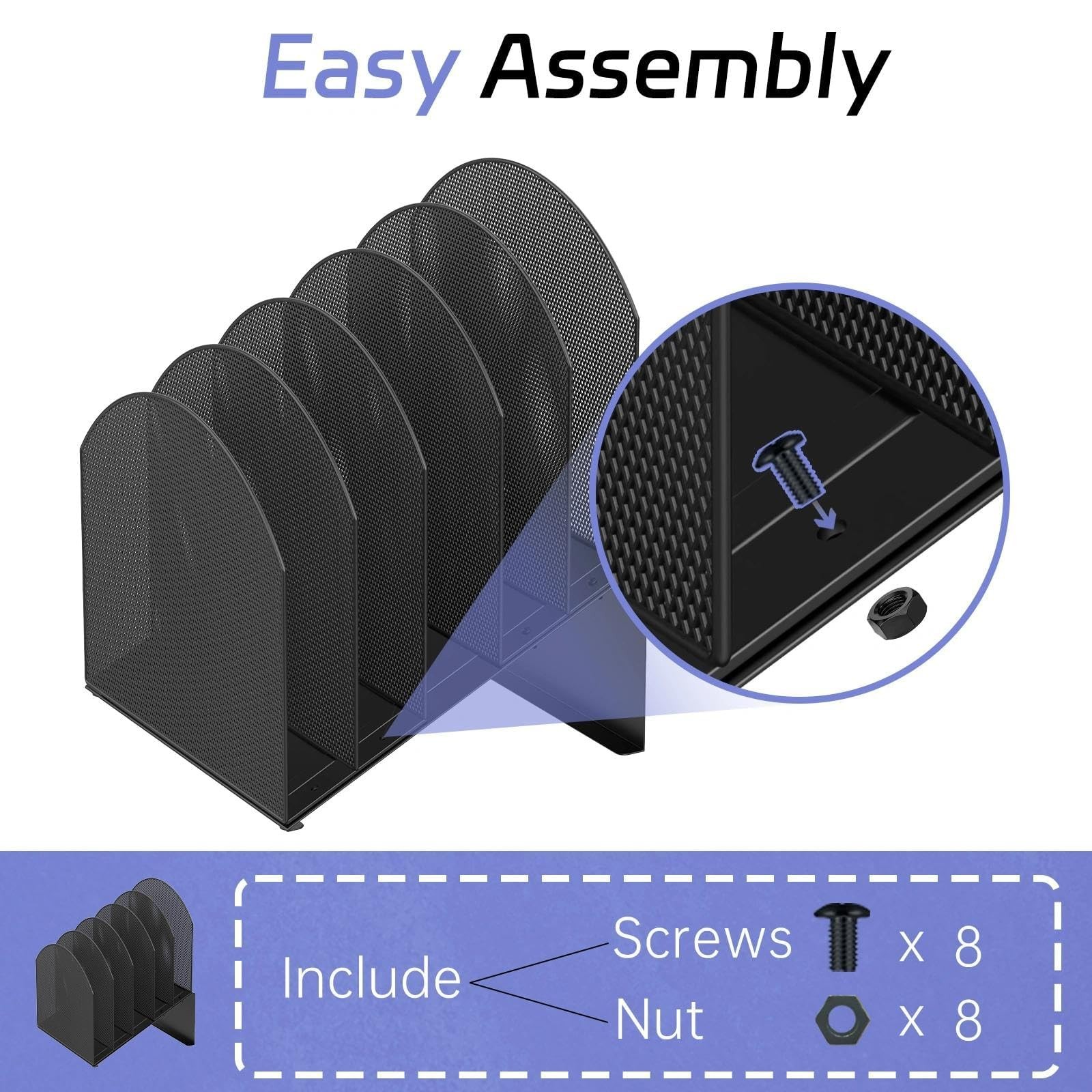 5Section Desk File Organizer, Vertical File Organizer for Desk, Mesh Holder f…