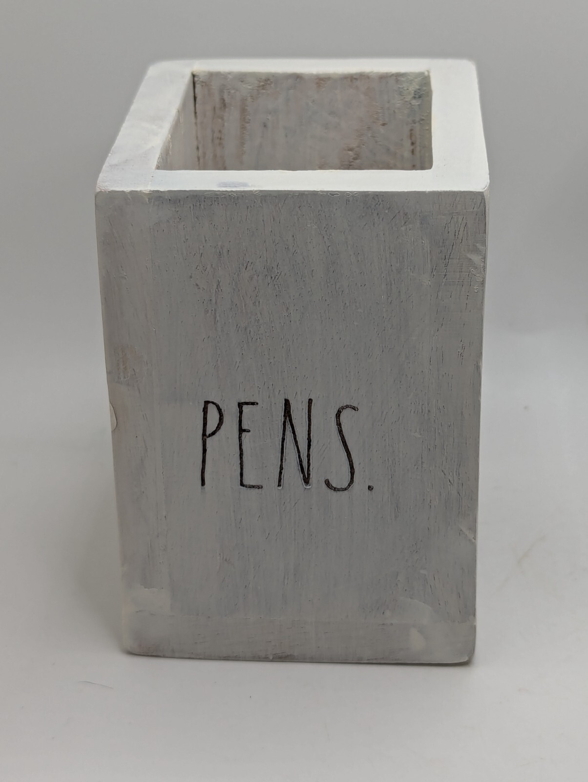 NEW Rae Dunn Wooden Pen and Pencil Holder with Base Tray White Wash Color