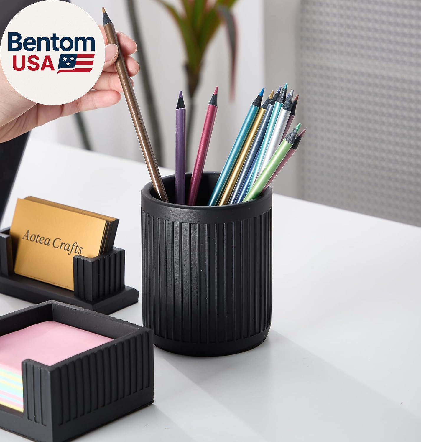 Set of 4 – Concrete Desk Accessories for Modern, Industrial, Minimalist Office D