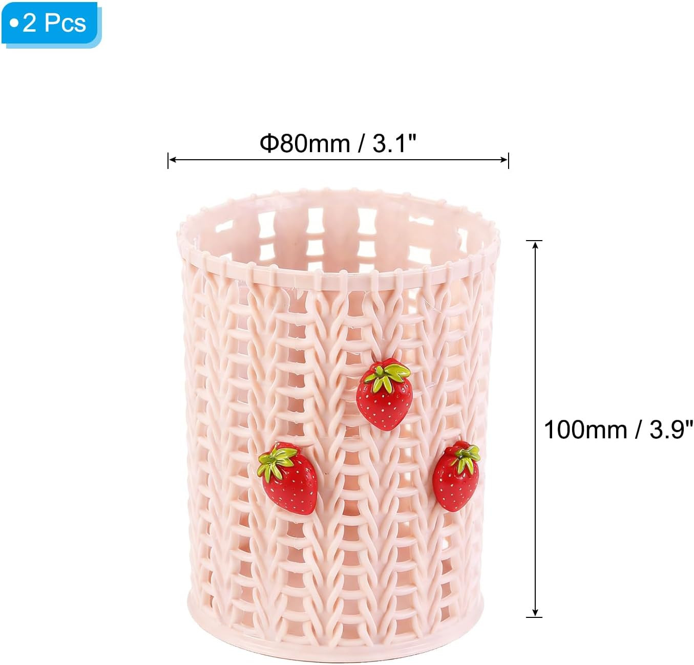 Pencil Holder, 2 Pack Plastic Pen Holder for Desk Cute Pencil Holders Strawberry