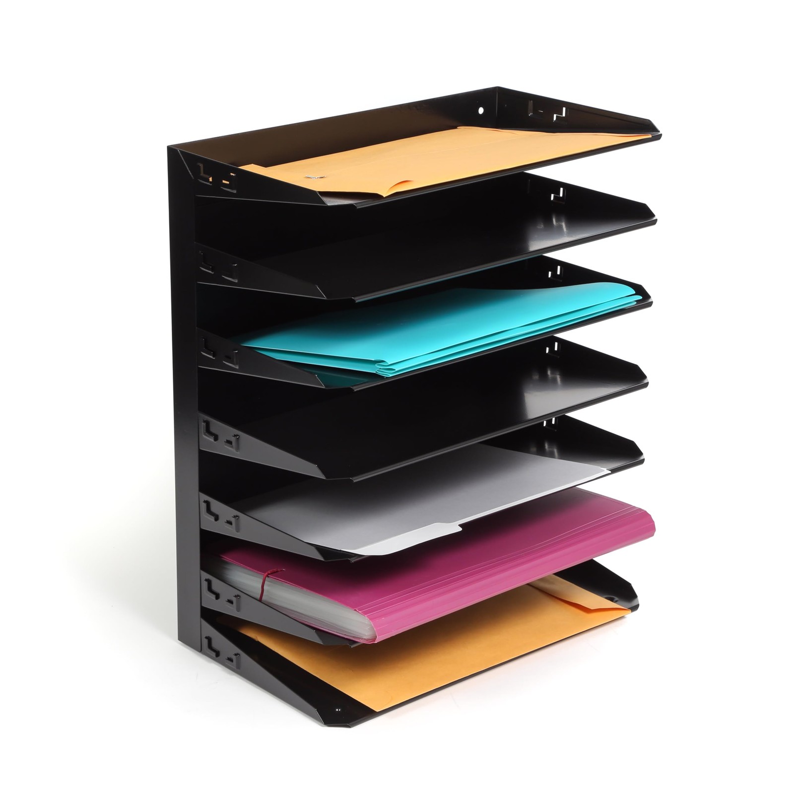 Black Desk Organizer CADDY Seven Slot Steel Paper Sorter for Office Home Use